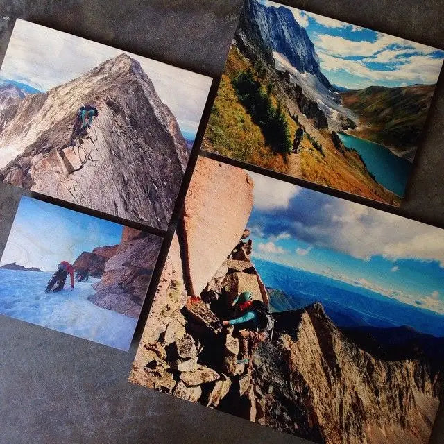 Scenic mountain hiking photos artfully displayed as stunning wood prints.