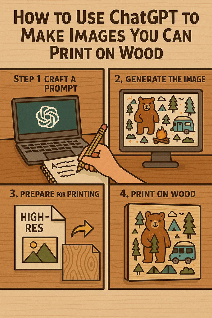 Four-step illustrated guide to image generation for wood printing and wood prints