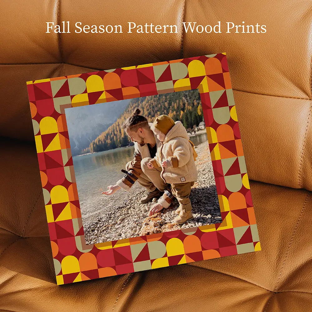 Framed photo tile pattern featuring colorful geometric design in autumn hues.