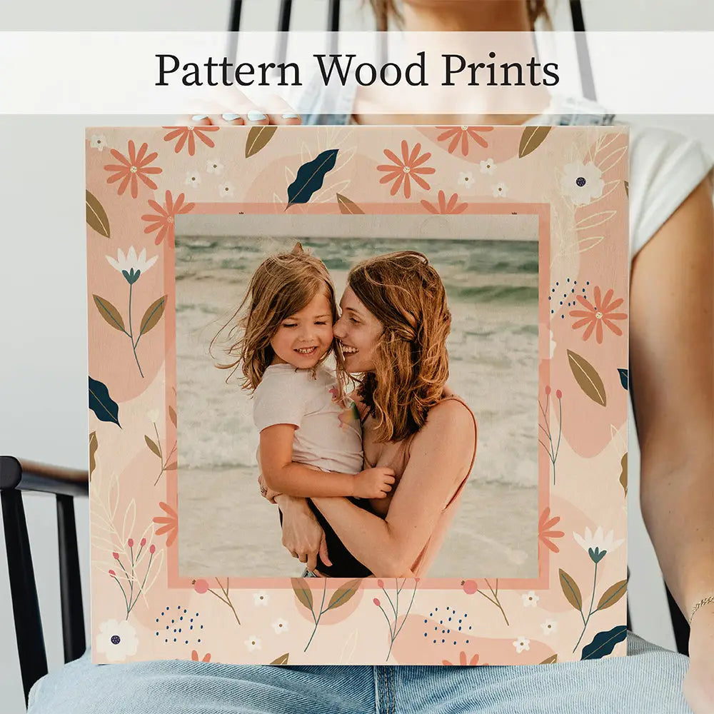 Botanical pattern wood art with vibrant floral design on birch wood