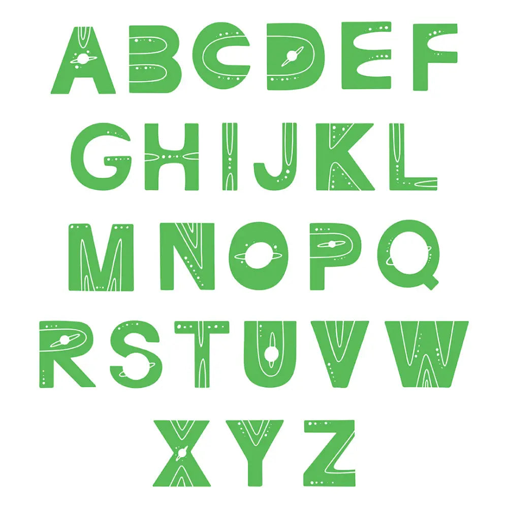 Green alphabet letters with floral gold patterns for decorative design in Sign Letters - Space