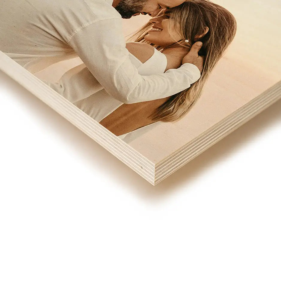 Couple kissing on the beach in 11x14 Wood Print Vintage style with white background