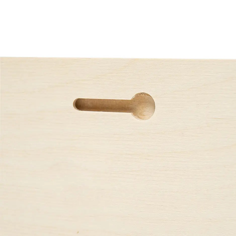 Handle of a wooden drawer on an 11x14 Wood Print Bright White design