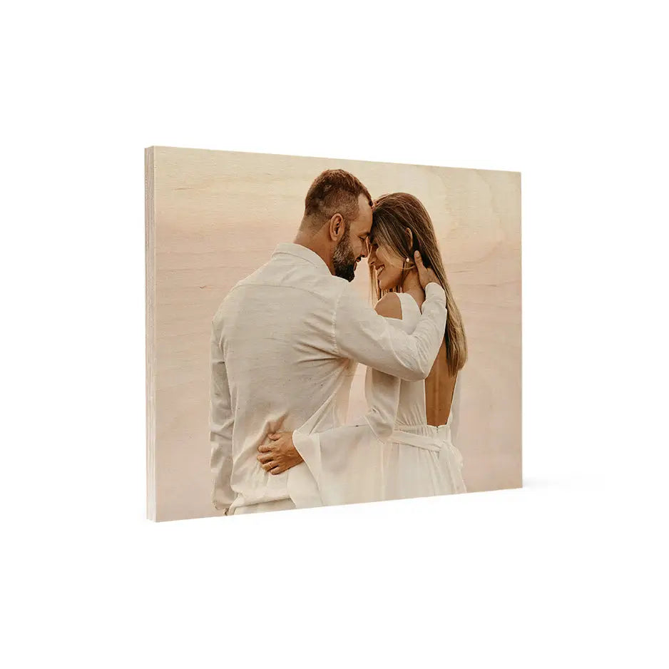 Couple kissing in the desert on an 11x14 wood print vintage art piece