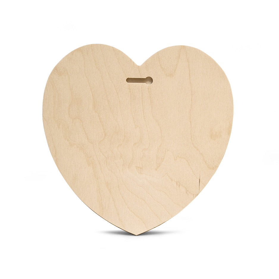 Heart-shaped wooden plaque with hanging slot, perfect for 12 inch heart wood print or photo locket