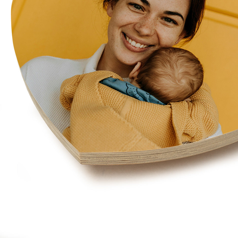 12 Inch Heart Wood Print of Mother and Baby, Perfect for Photo Lockets