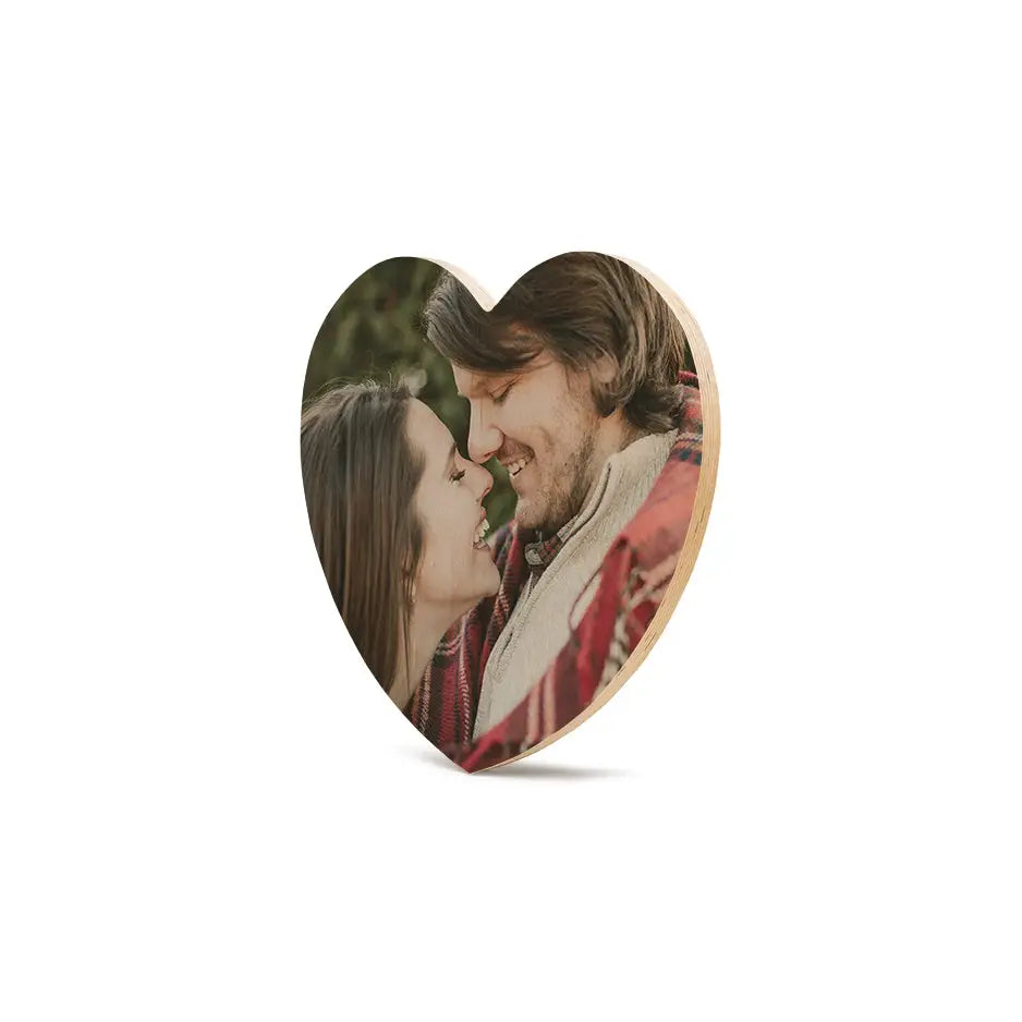 Heart Wood Print featuring a romantic couple in an intimate moment, Vintage design