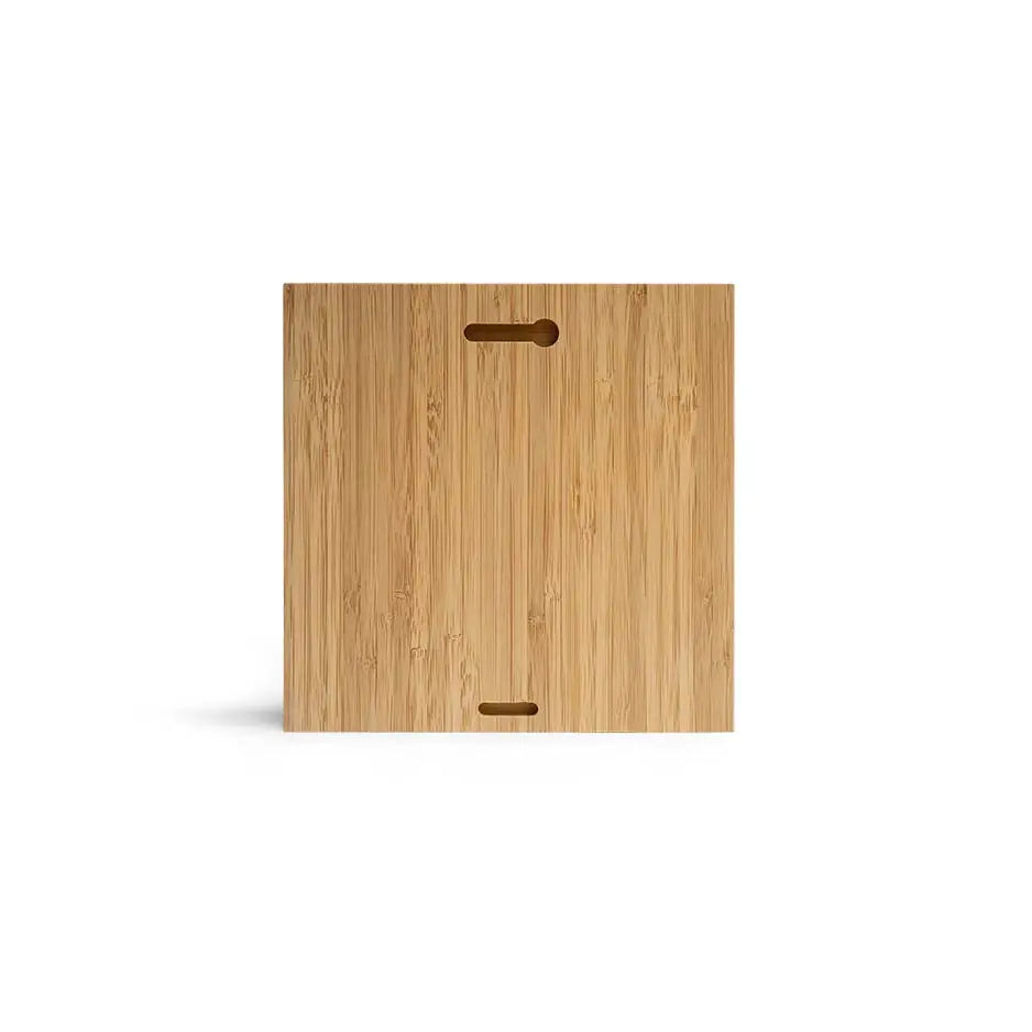 Wooden cutting board with handle on 12x12 blank bamboo panel for kitchen use