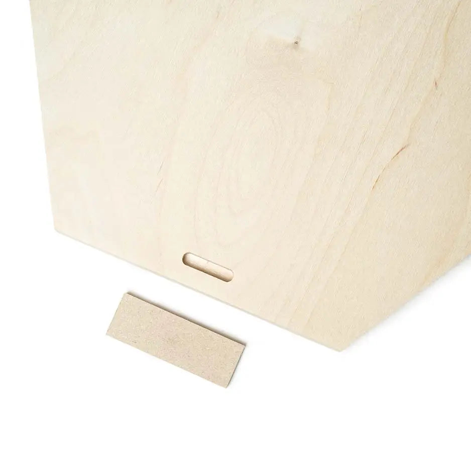 Wooden box with square hole on 12x12 Blank Birch Hexagon Panel for creative projects