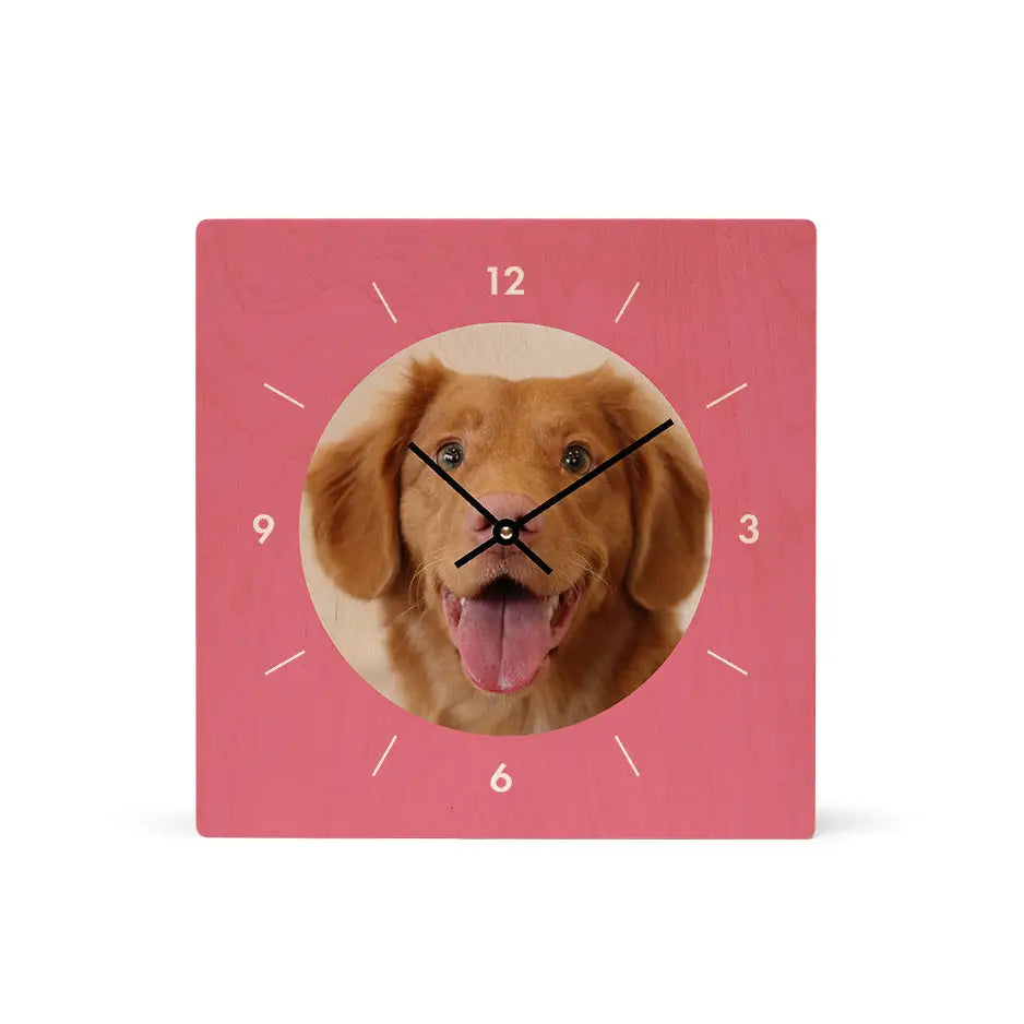 Dog-themed 12x12 Circle Personalized Clock with natural grain design