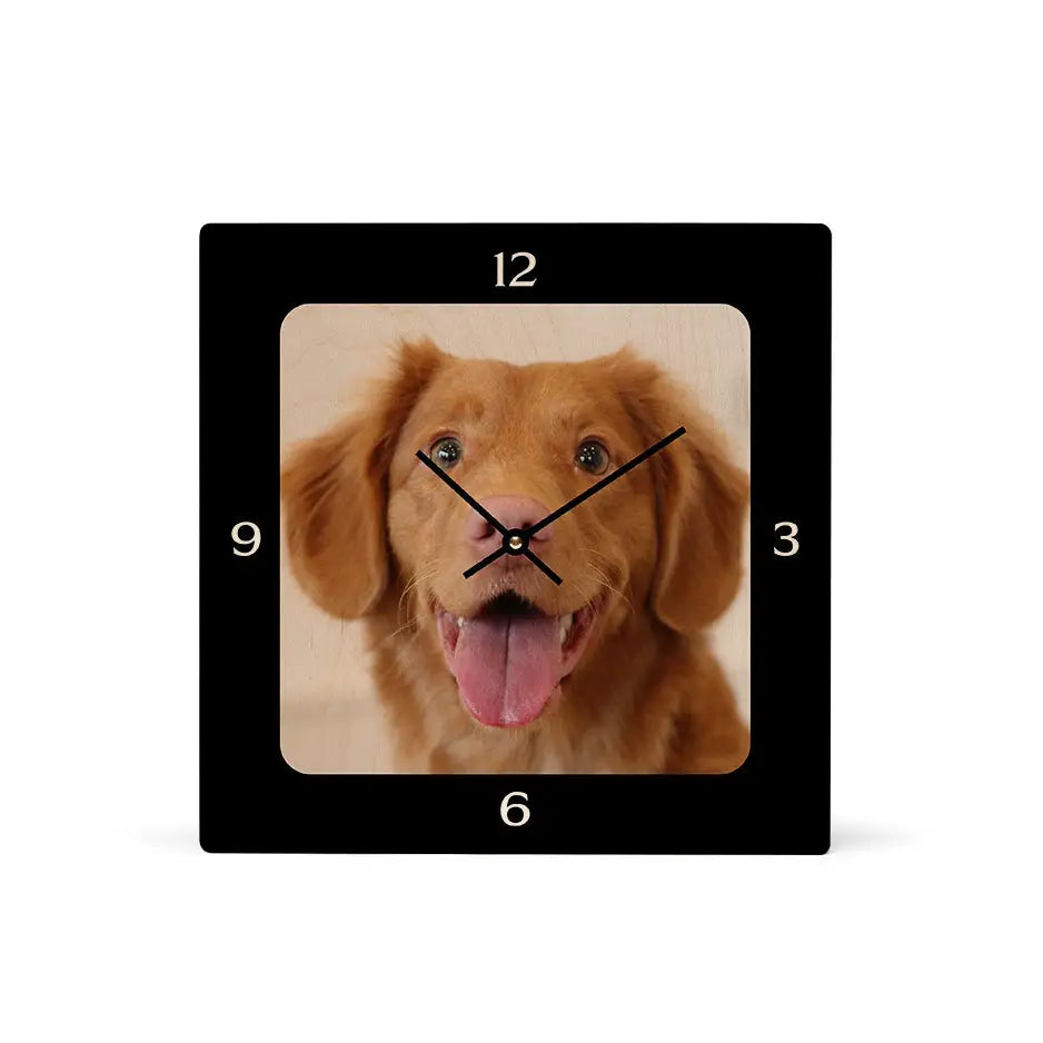 12x12 Square Personalized Clock featuring a whimsical dog’s face design