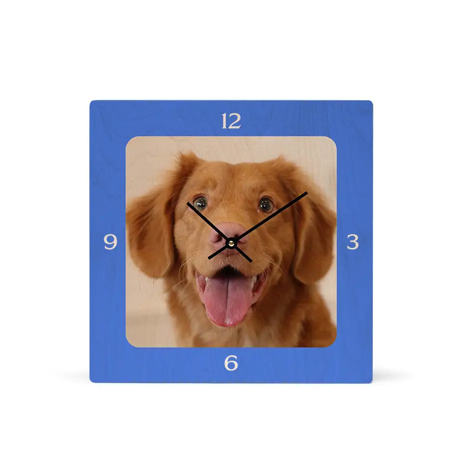 12x12 Square Personalized Clock featuring a playful dog’s face design