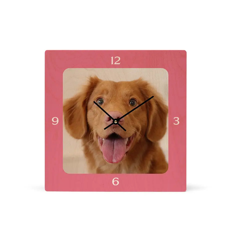 12x12 square personalized clock featuring a whimsical dog’s face design