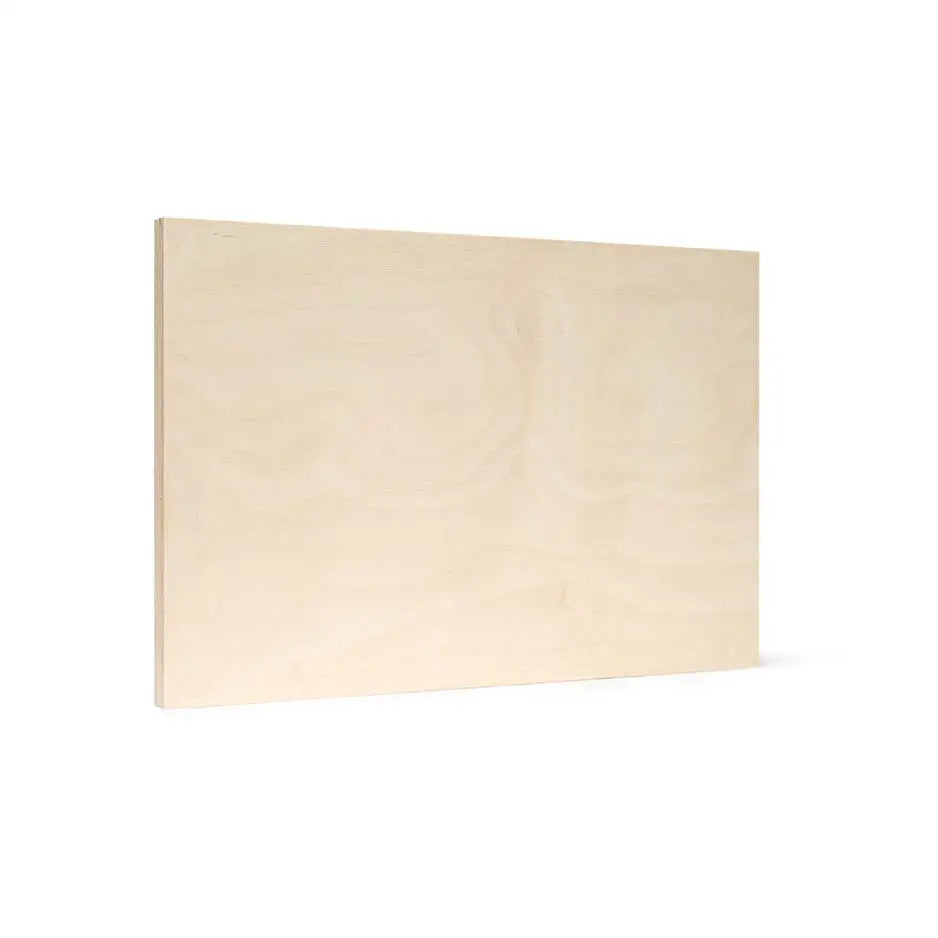 Wooden wall display of a 12x18 blank birch panel with a white background