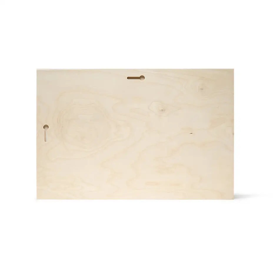 Wooden cutting board with hole in the middle, featured in 12x18 Wood Print Bright White