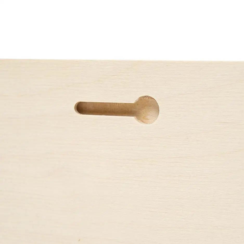 Birch wood drawer with small hole showcasing 12x24 blank birch panel design