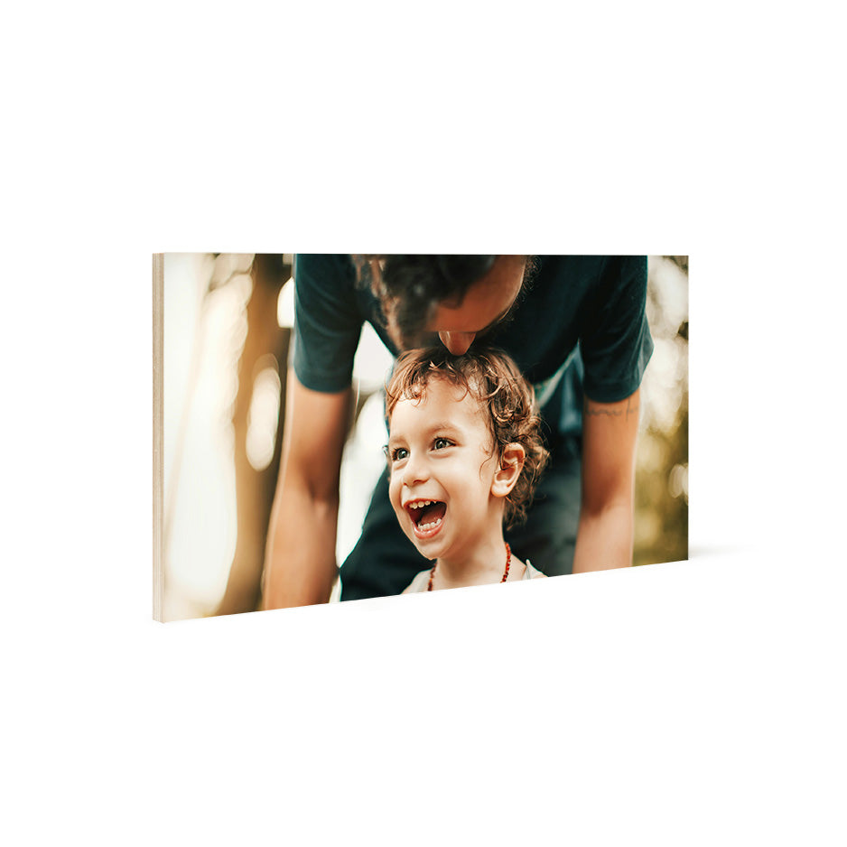 12x24 bright white wood print of father kissing son’s head, perfect photo locket wood artwork