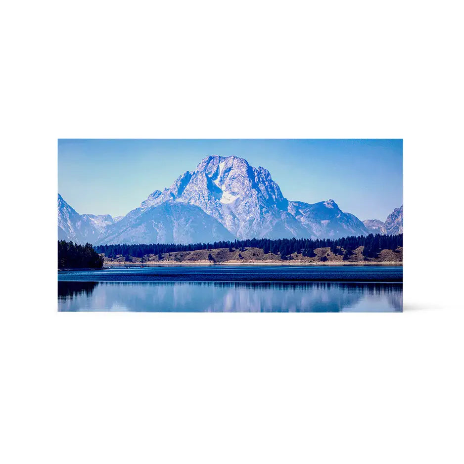 Mountain range backdrop over a serene lake on a 12x24 Wood Print Bright White