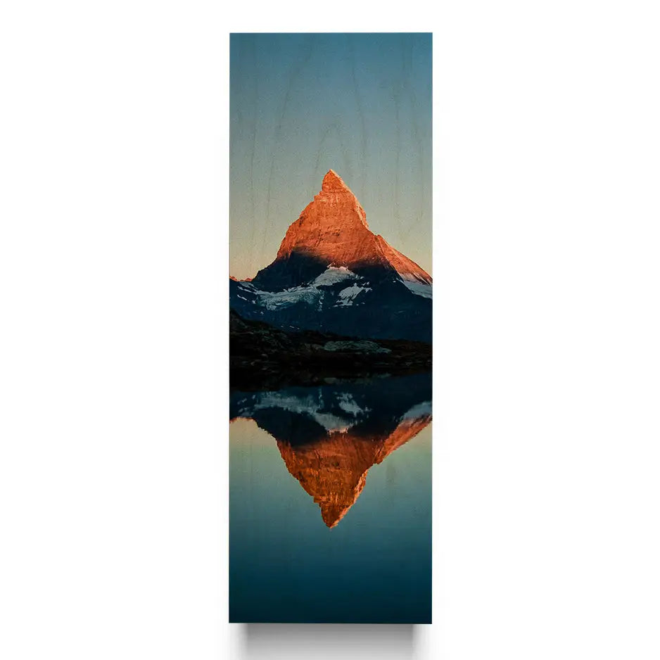 Mountain reflection in water featured in 12x36 Original Cove Print