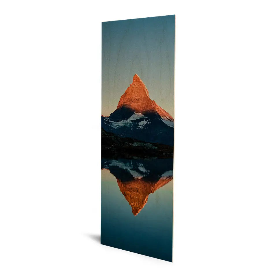 Wooden panel with mountain reflection in water for 12x36 Original Cove Print