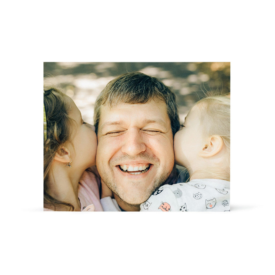 Smiling man kissed by two children on 16x20 photo locket wood print bright white finish