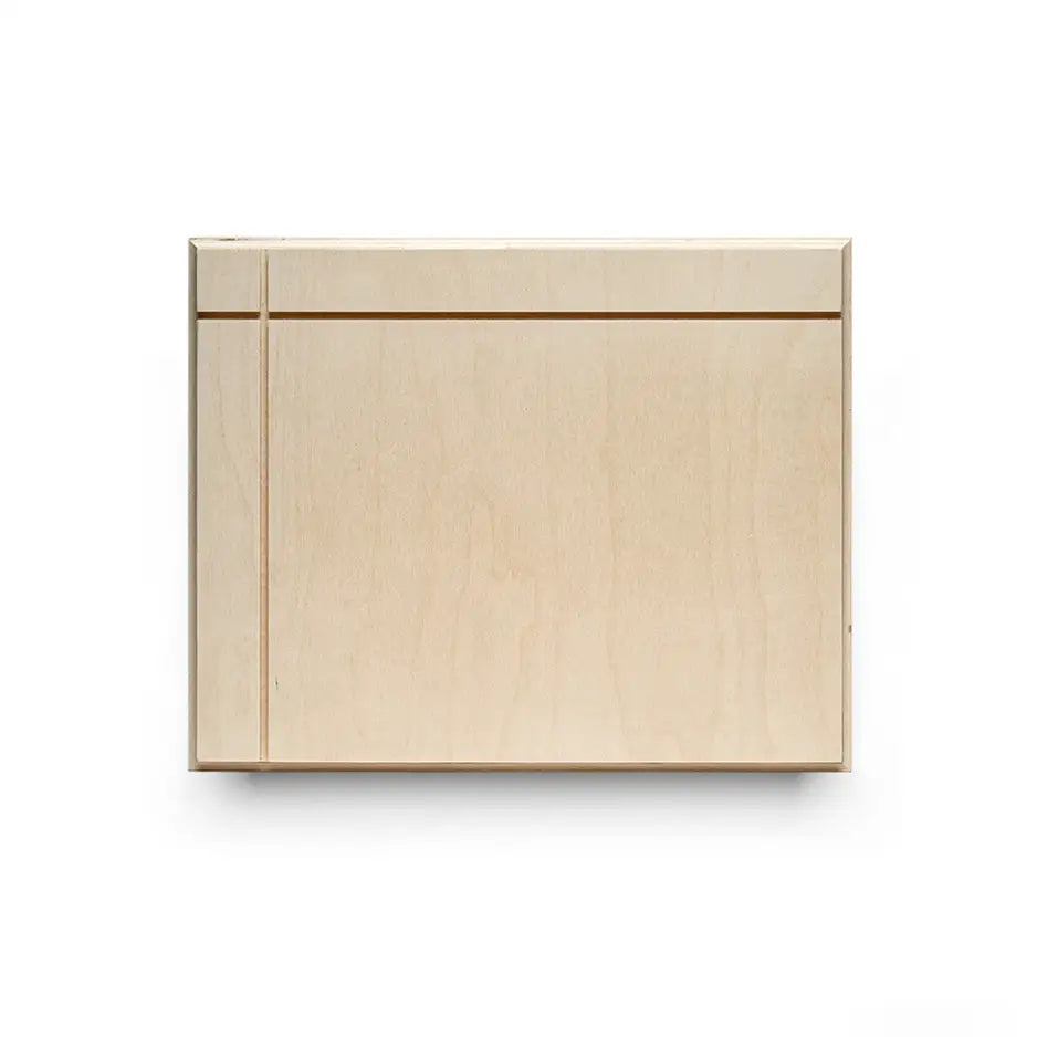 Wooden box with 16x20 Cove Photo Mount Print on a white background