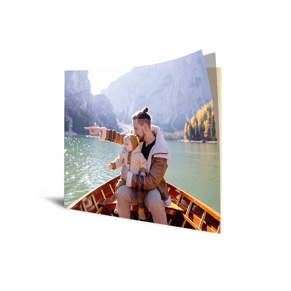 16x20 Cove Photo Mount wood print with photo locket of father and child in a boat
