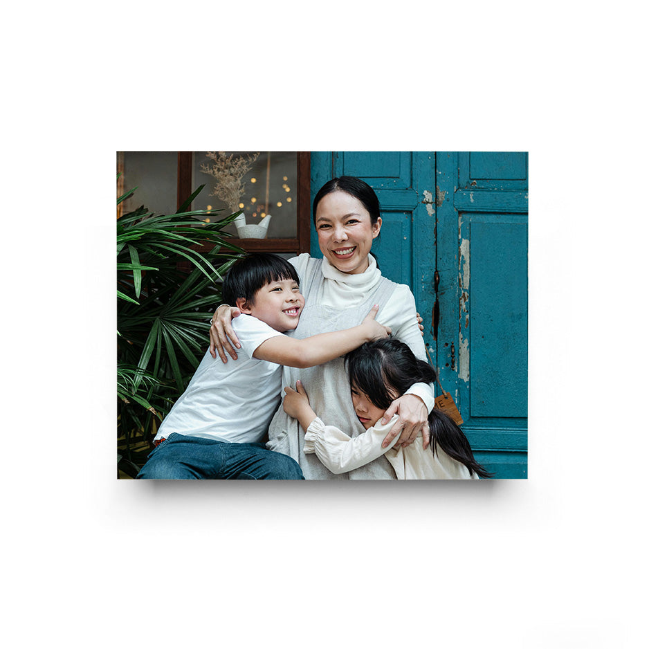 Smiling mother embraced by children in 16x20 Cove Photo Mount Wood Print with photo locket