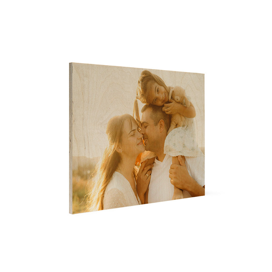 Family portrait on vintage 16x20 wood print with photo locket design on canvas