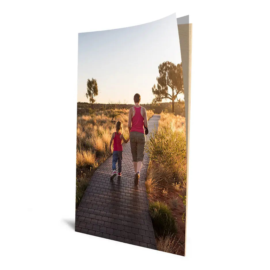 A woman and child walking down a path featured in a 20x30 Cove Photo Mount Print