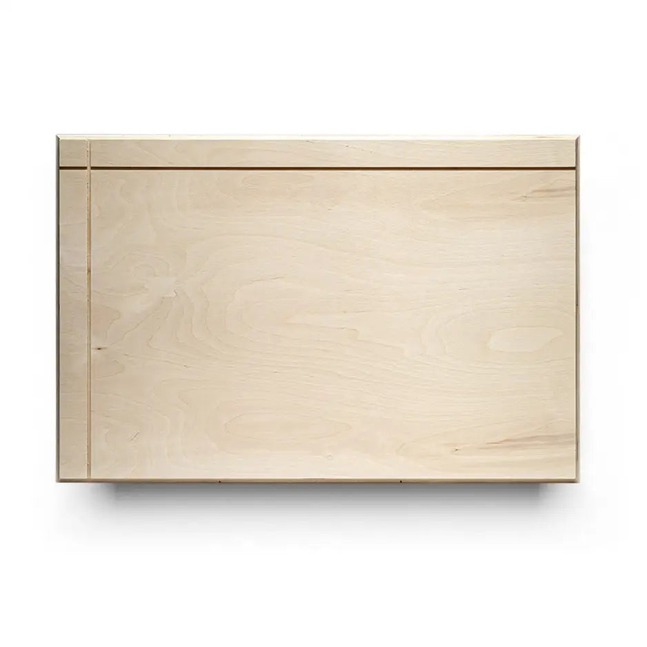 Wooden box showcasing 20x30 Cove Photo Mount Print on a white background