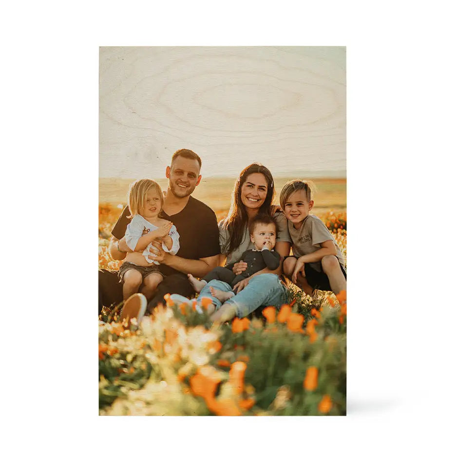 Family photo on a 20x30 wood print vintage with a rustic wooden background