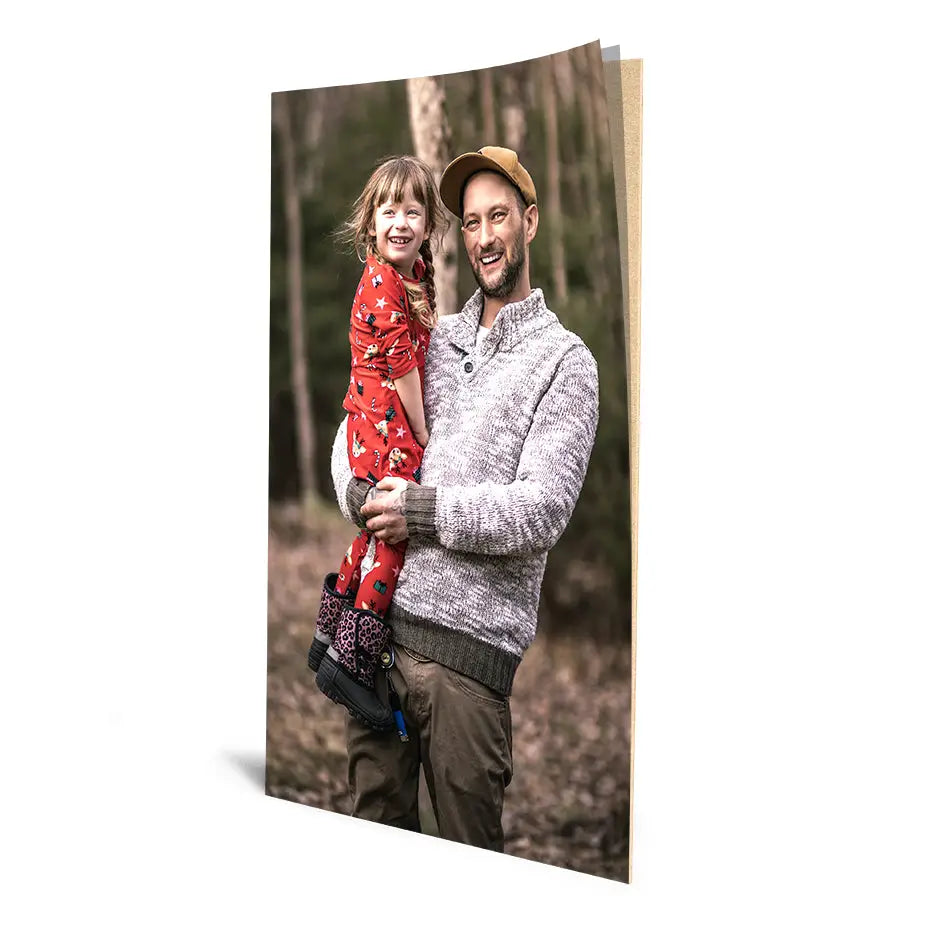 Father holding daughter in woods - 24x36 Cove Photo Mount capturing cherished moments