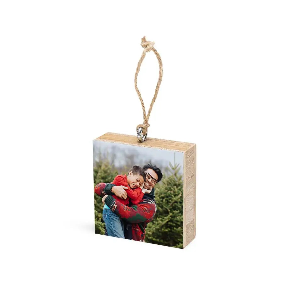 2x2 Bamboo Wood Ornament Block - No gift wrapped / Burlap