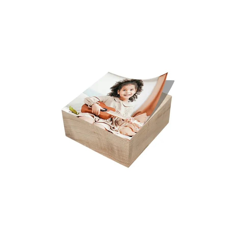 3x3 Maple Photo Block featuring a girl’s photo in a wooden display box