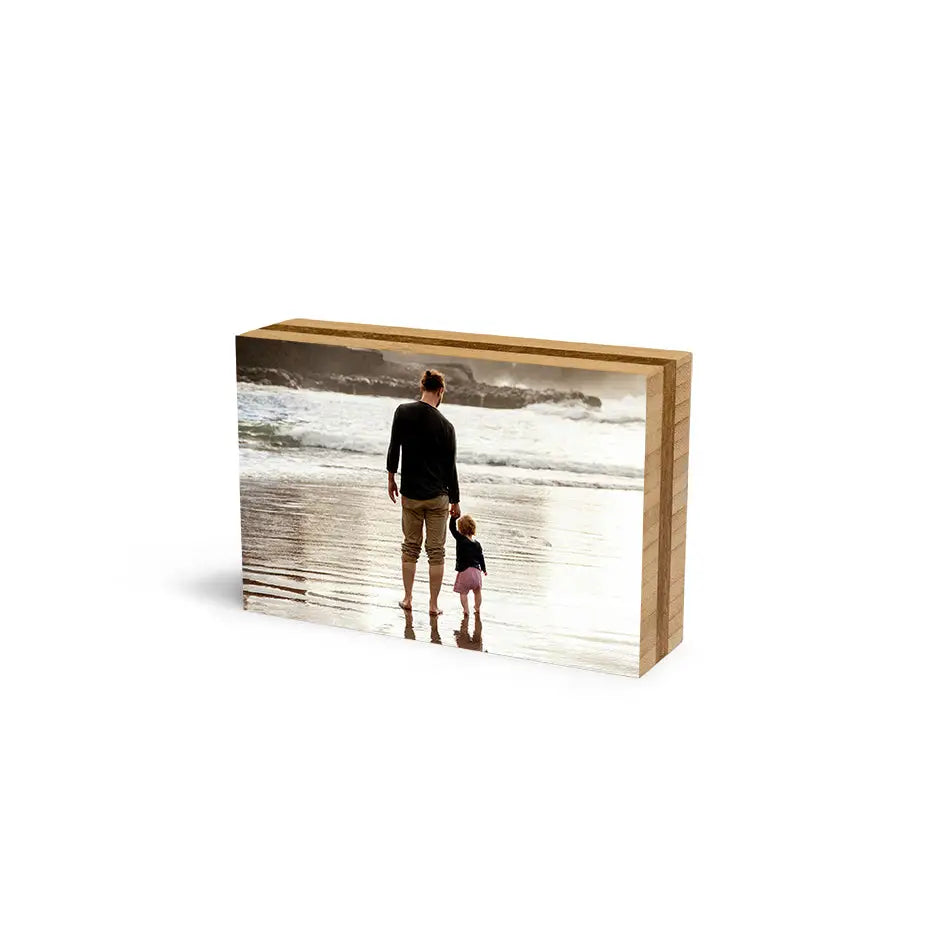 5x7 Bamboo Photo Block with a heartwarming photo of a man and child together