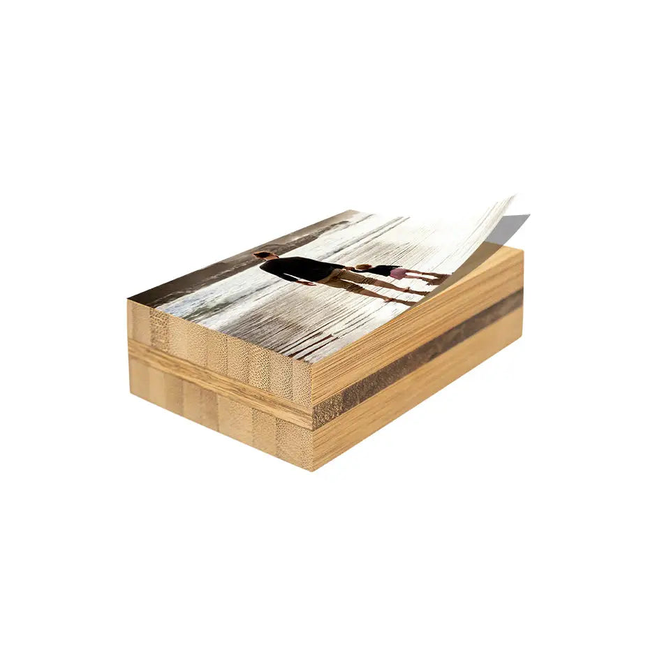 5x7 Bamboo Photo Block showcasing a wooden box with a beautiful photo displayed