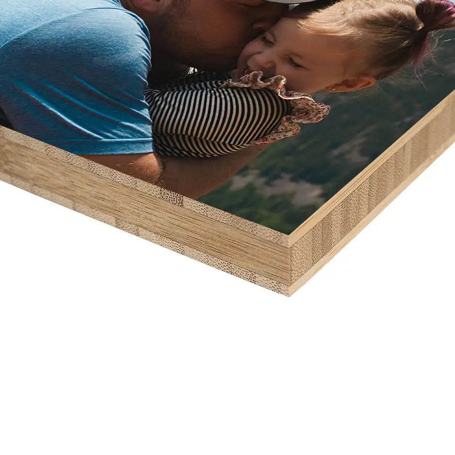 Wooden photo frame with a man and girl kissing in a 5x7 Bamboo Wood Print