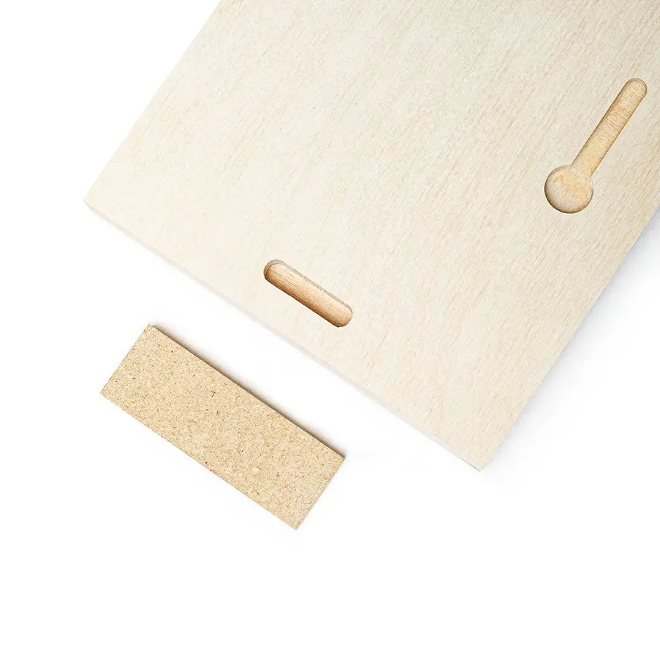 Wooden business card with corked holder on 5x7 Birch Photo Mount Print display