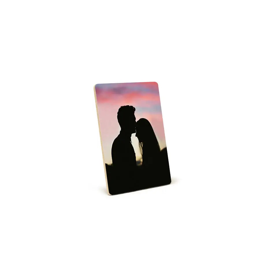 Couple kissing in sunset on 5x7 photo tile, perfect for wood print vintage decor