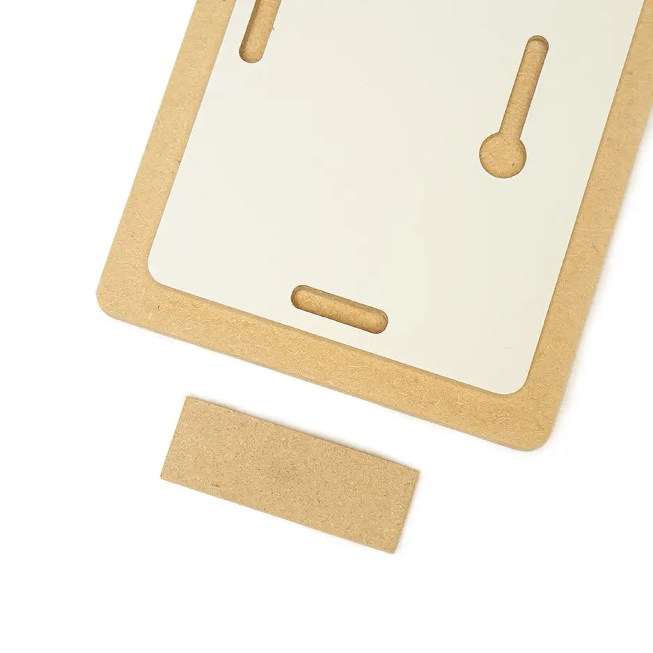 Square cork board with 5x7 Photo Tile displayed on top for a vintage wood print look