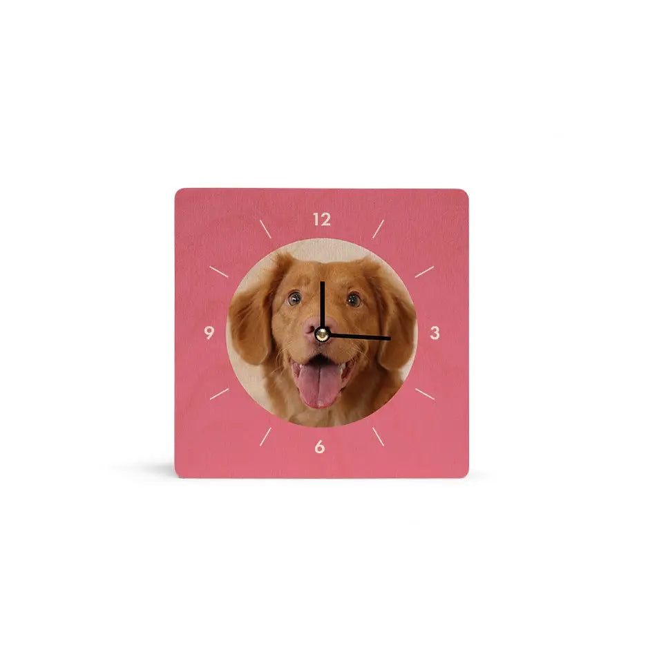 Dog-themed 6x6 Circle Personalized Clock featuring a playful dog’s face design