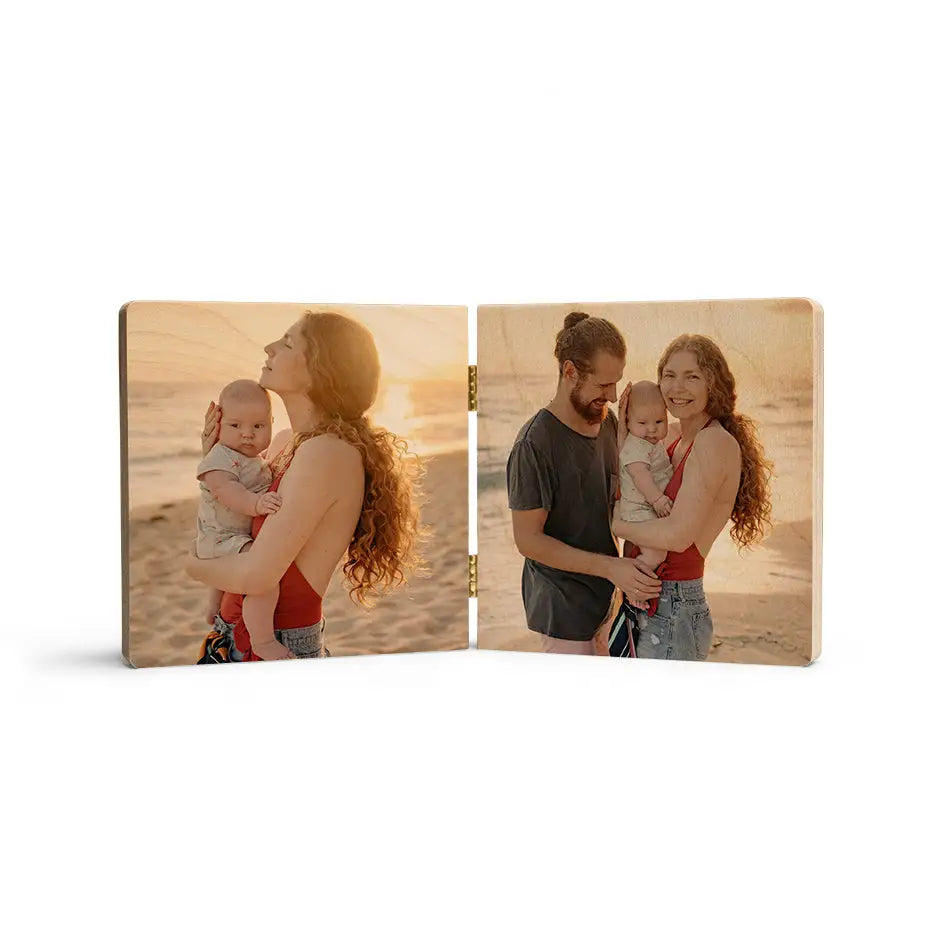 Couple holding their baby in a 6x6 Photo Locket Wood Print vintage design