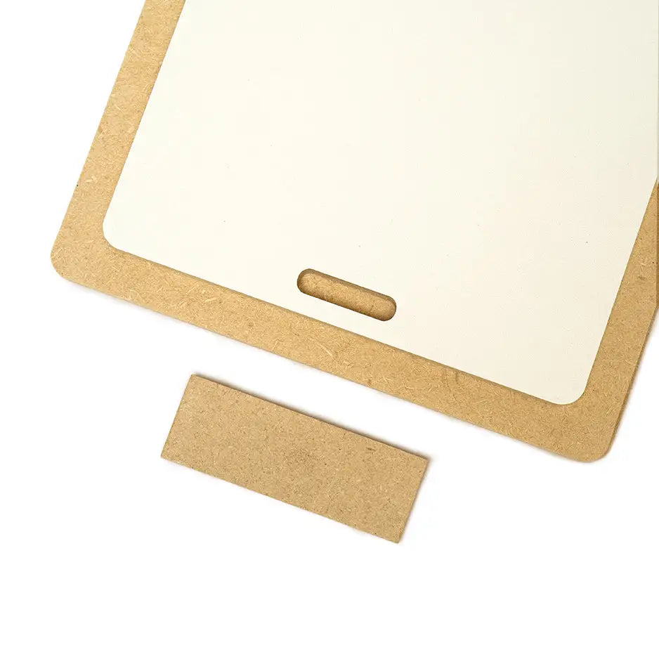 Blank paper and cardboard for showcasing 6x6 photo tile in a photo locket wood