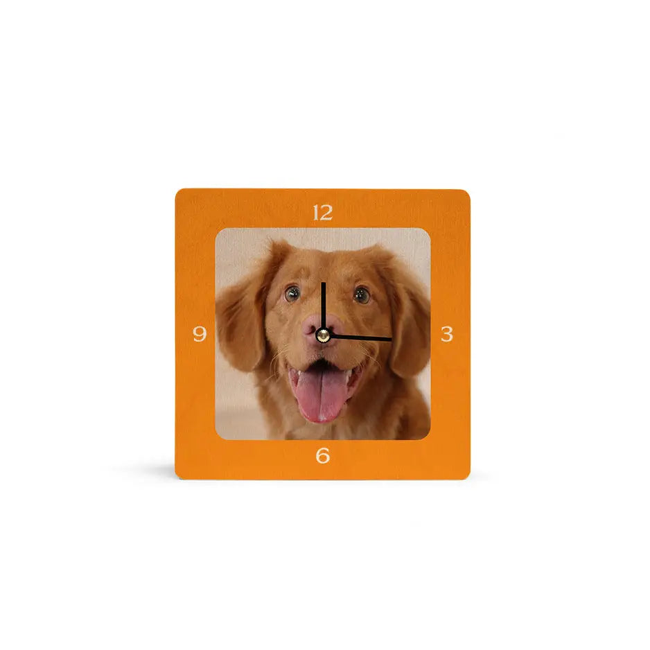 Personalized Square Clock featuring a fun dog’s face design for pet lovers