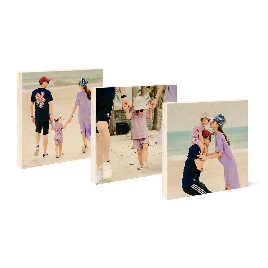 Couple kissing on the beach in 6x6 Wood Print Collection for a romantic home décor