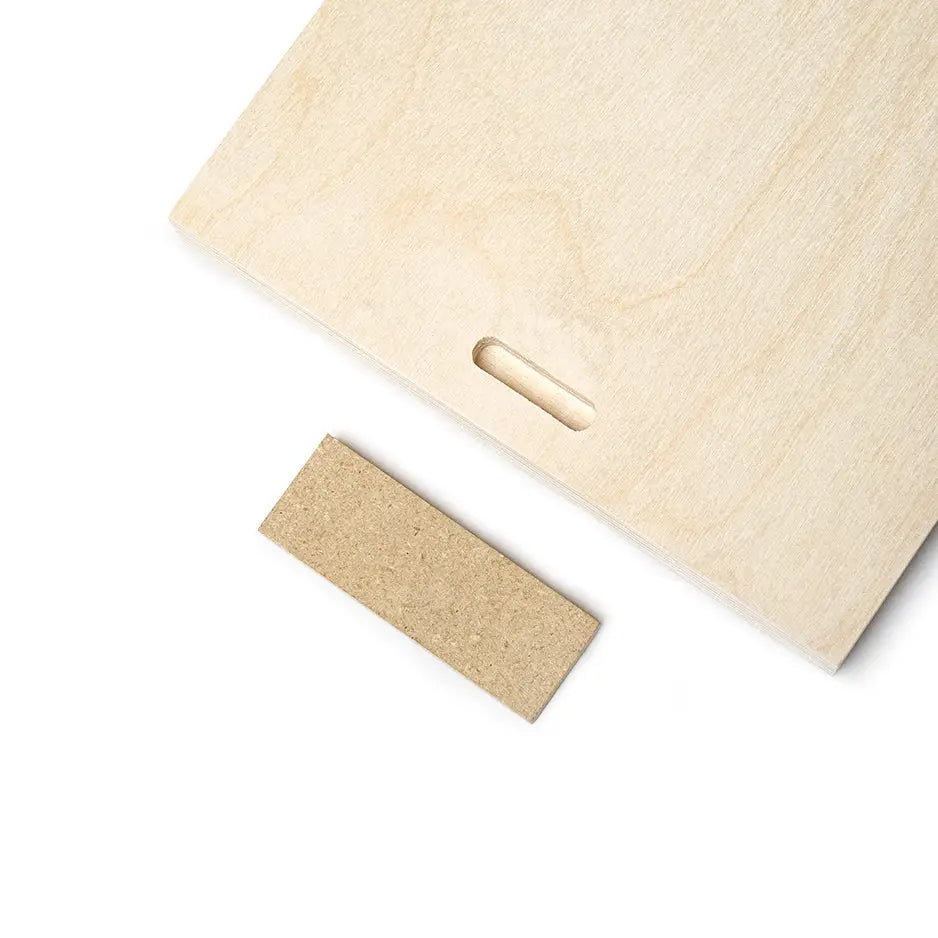 Wooden cutting board showcasing a 6x6 wood print from the Wood Print Collection