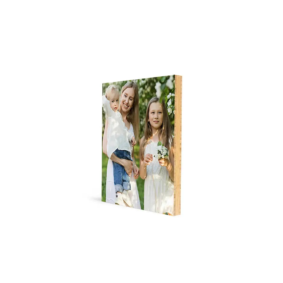 8x10 Bamboo Wood Print featuring a charming photo of a girl and boy in a wooden frame