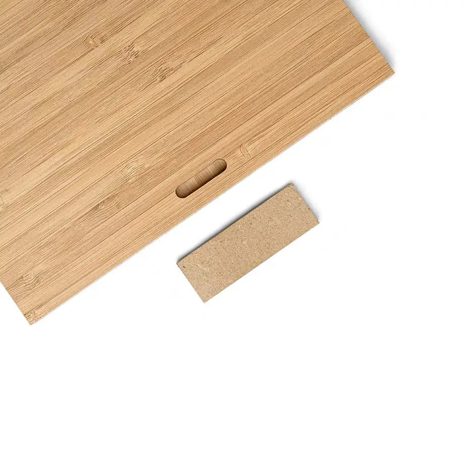 Cutting board with knife and block of wood on 8x10 Blank Bamboo Panel backdrop