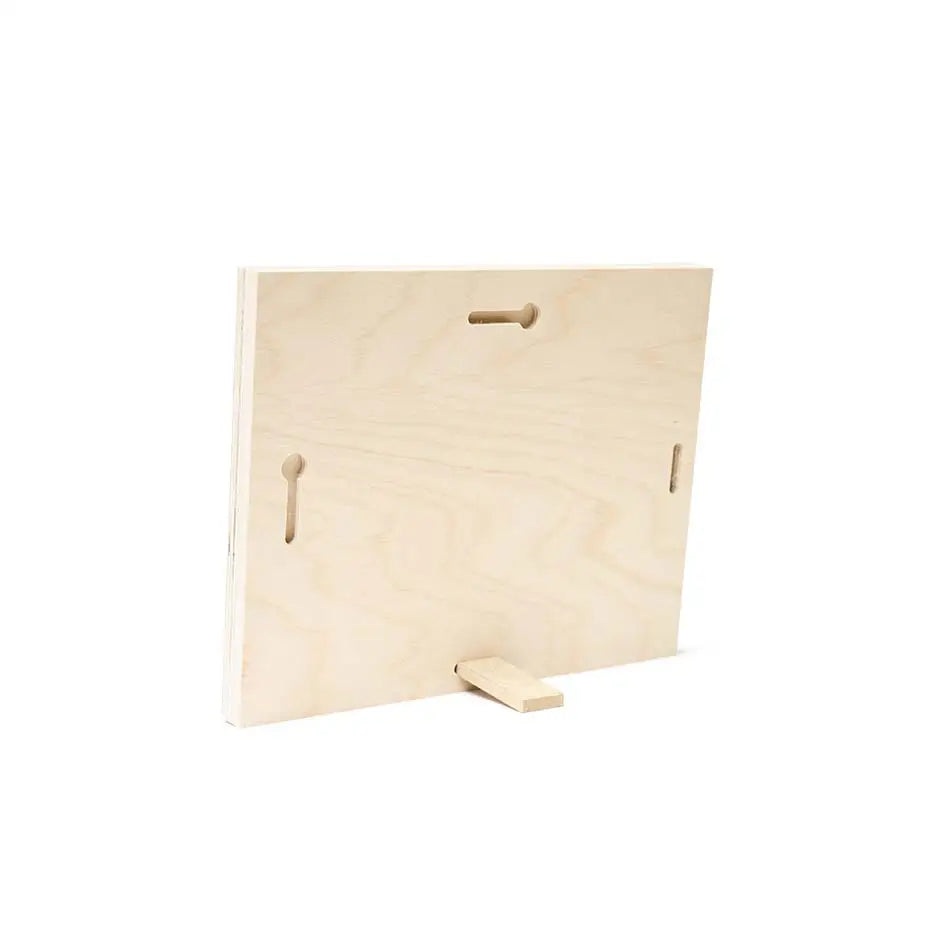 Wooden box with a hole in the center of an 8x10 blank birch panel for crafts